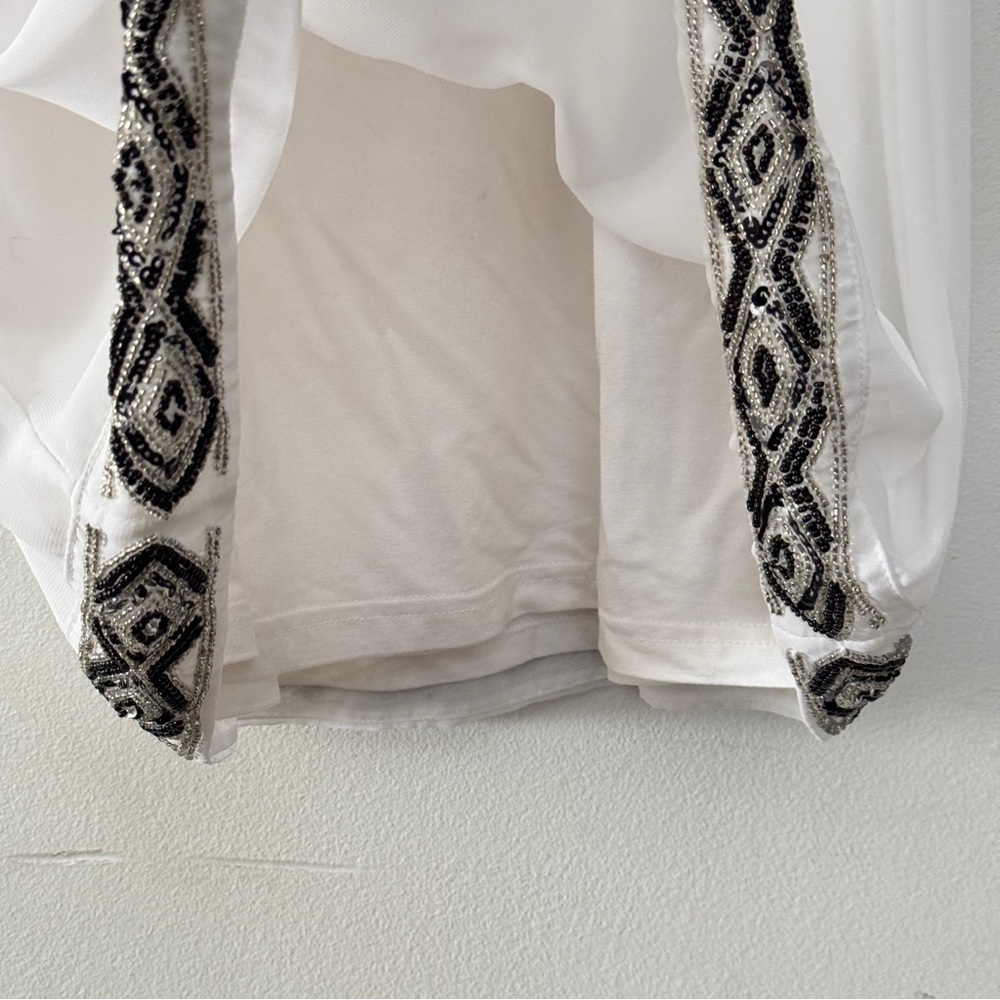 GUESS Y2K White Sleeveless Beaded Trim Blouson Mini Dress Cinched Elastic Waist - Picture 8 of 13
